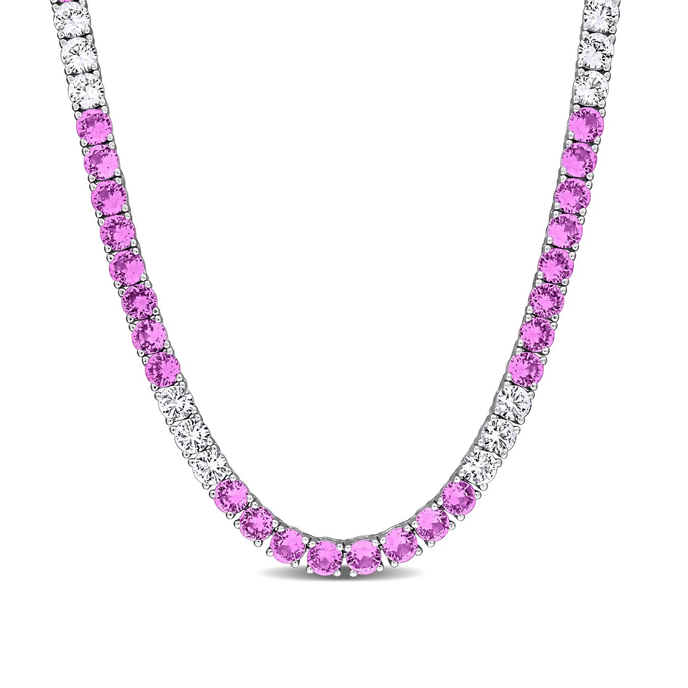 Julianna B Sterling Silver Created Pink & White Sapphire Necklace 17"