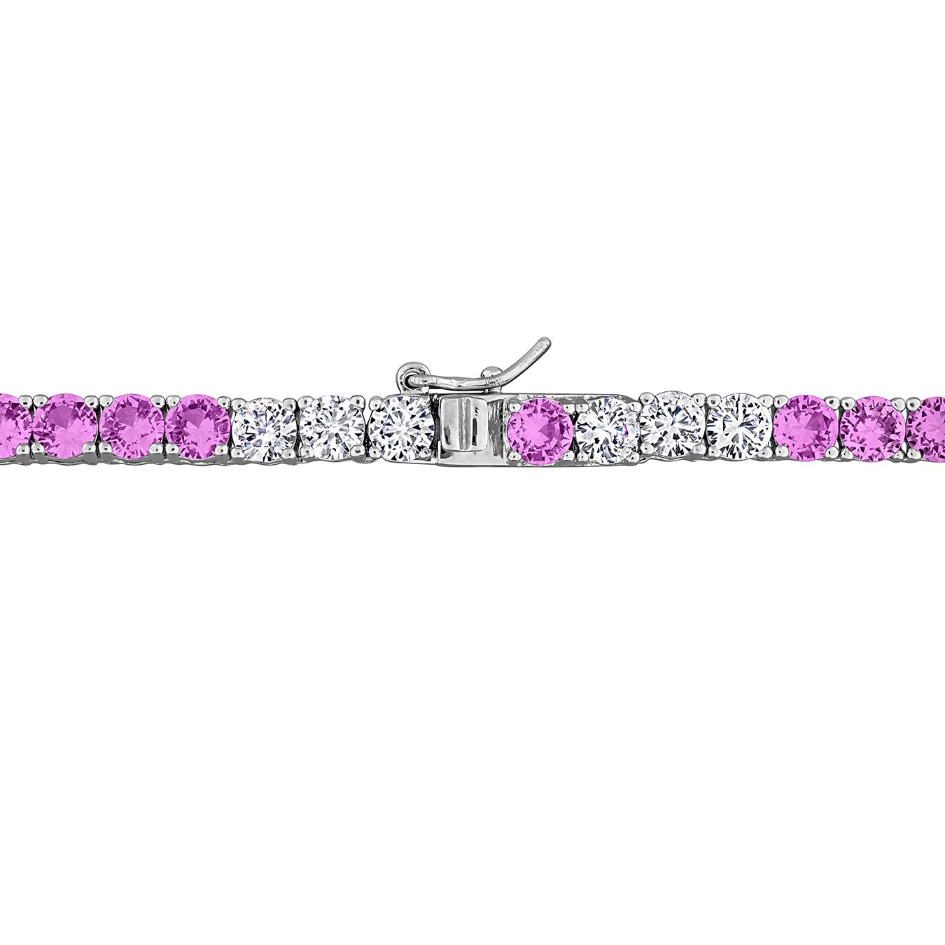 Julianna B Sterling Silver Created Pink & White Sapphire Necklace 17"