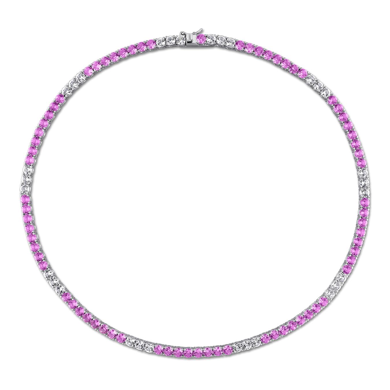 Julianna B Sterling Silver Created Pink & White Sapphire Necklace 17"