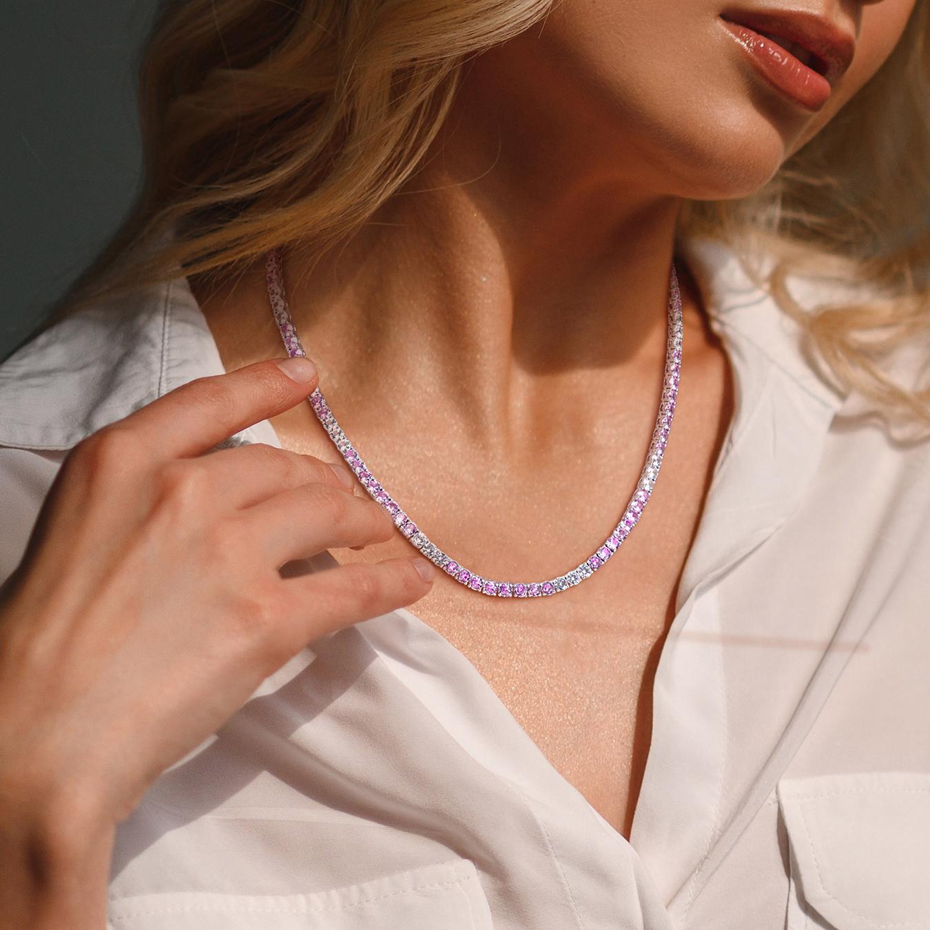 Julianna B Sterling Silver Created Pink & White Sapphire Necklace 17"