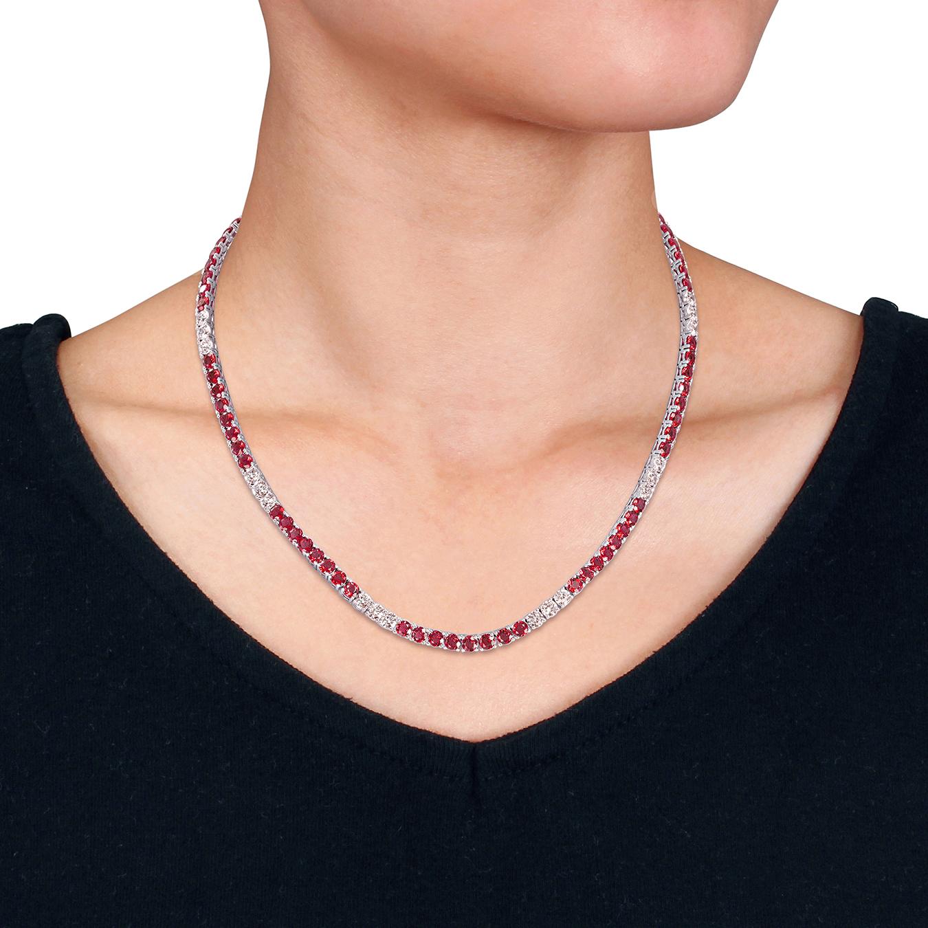 Julianna B Sterling Silver Created Ruby & Created White Sapphire Necklace 17"