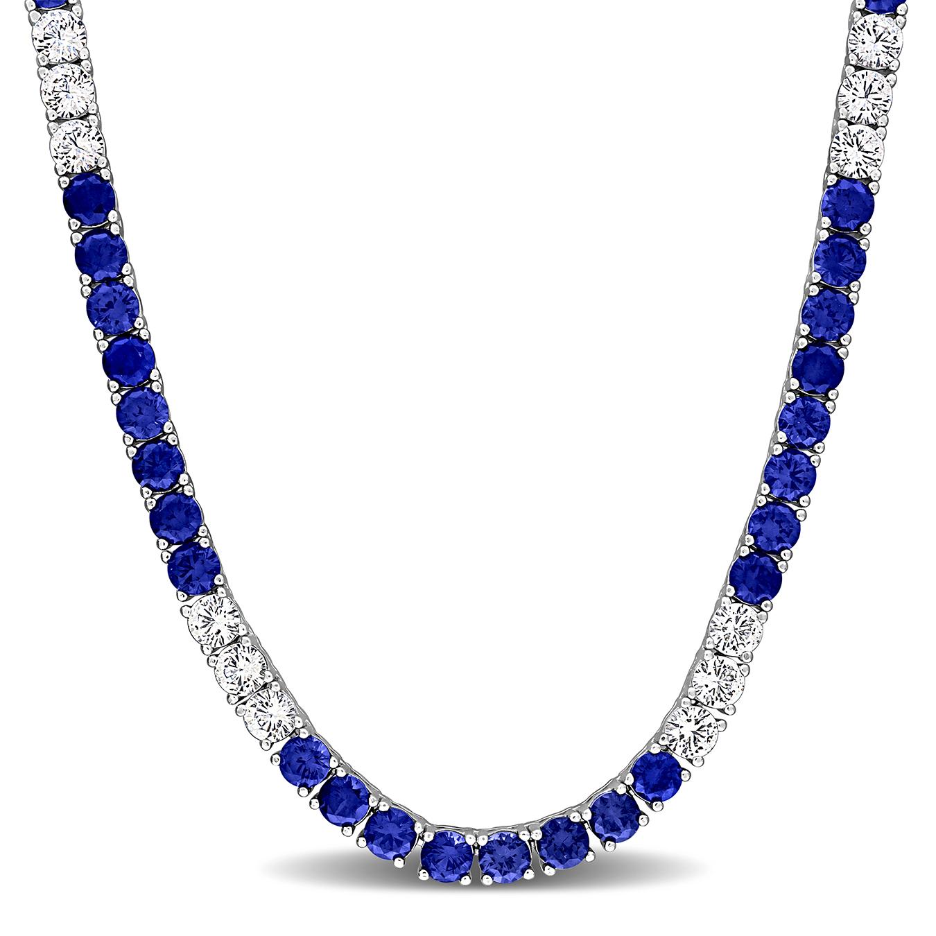 Julianna B Sterling Silver Created Blue & Created White Sapphire Necklace 17"