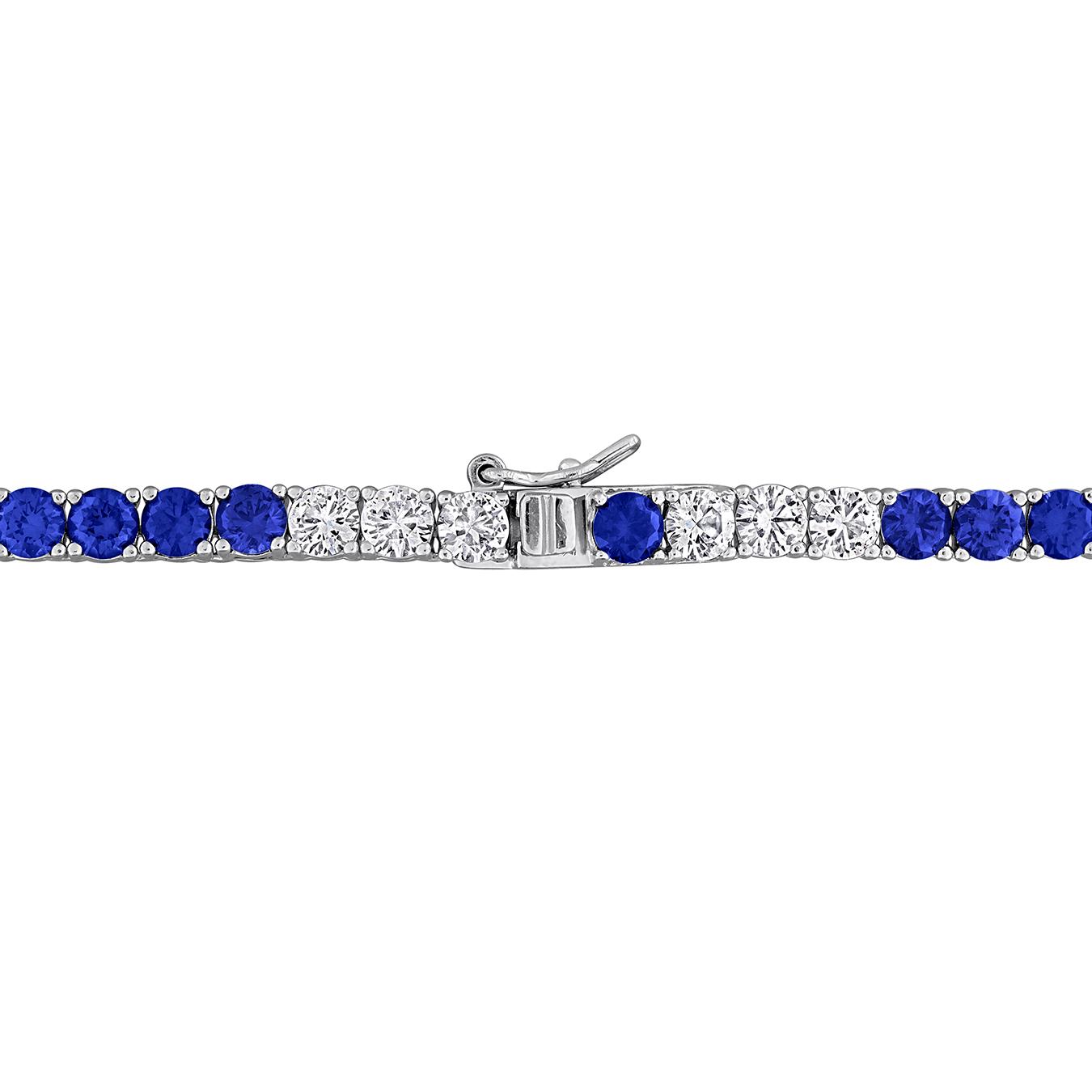 Julianna B Sterling Silver Created Blue & Created White Sapphire Necklace 17"