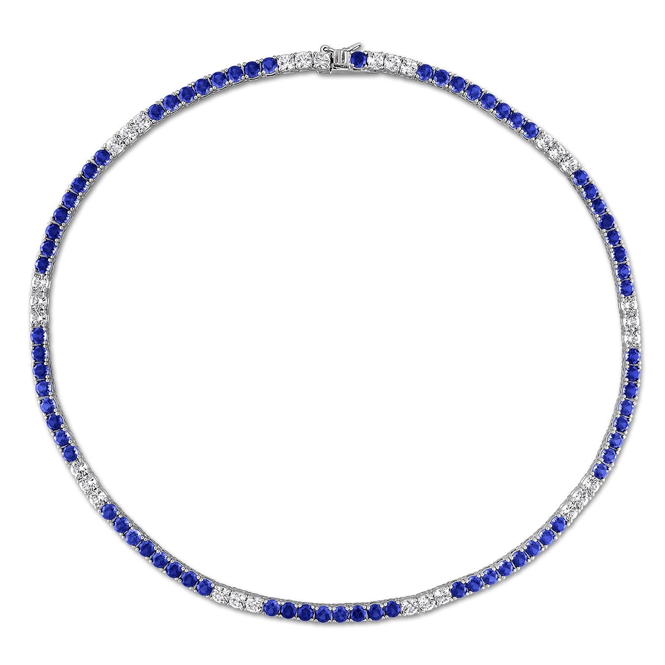 Julianna B Sterling Silver Created Blue & Created White Sapphire Necklace 17"