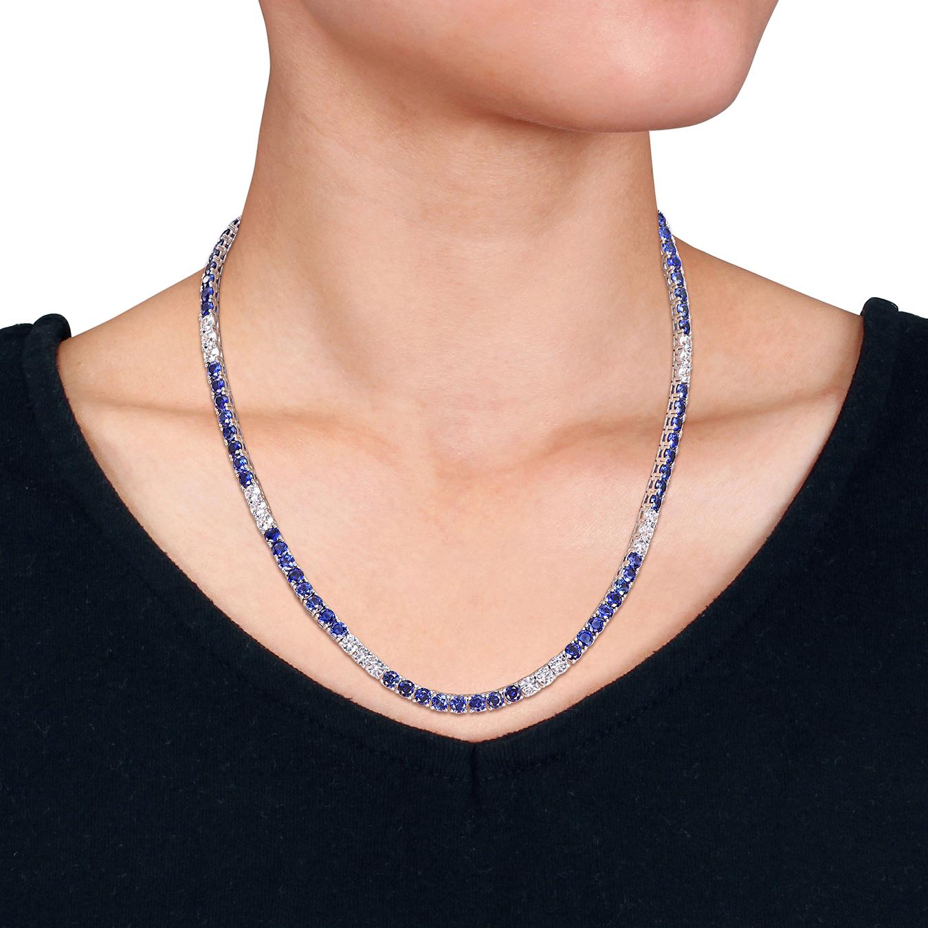 Julianna B Sterling Silver Created Blue & Created White Sapphire Necklace 17"