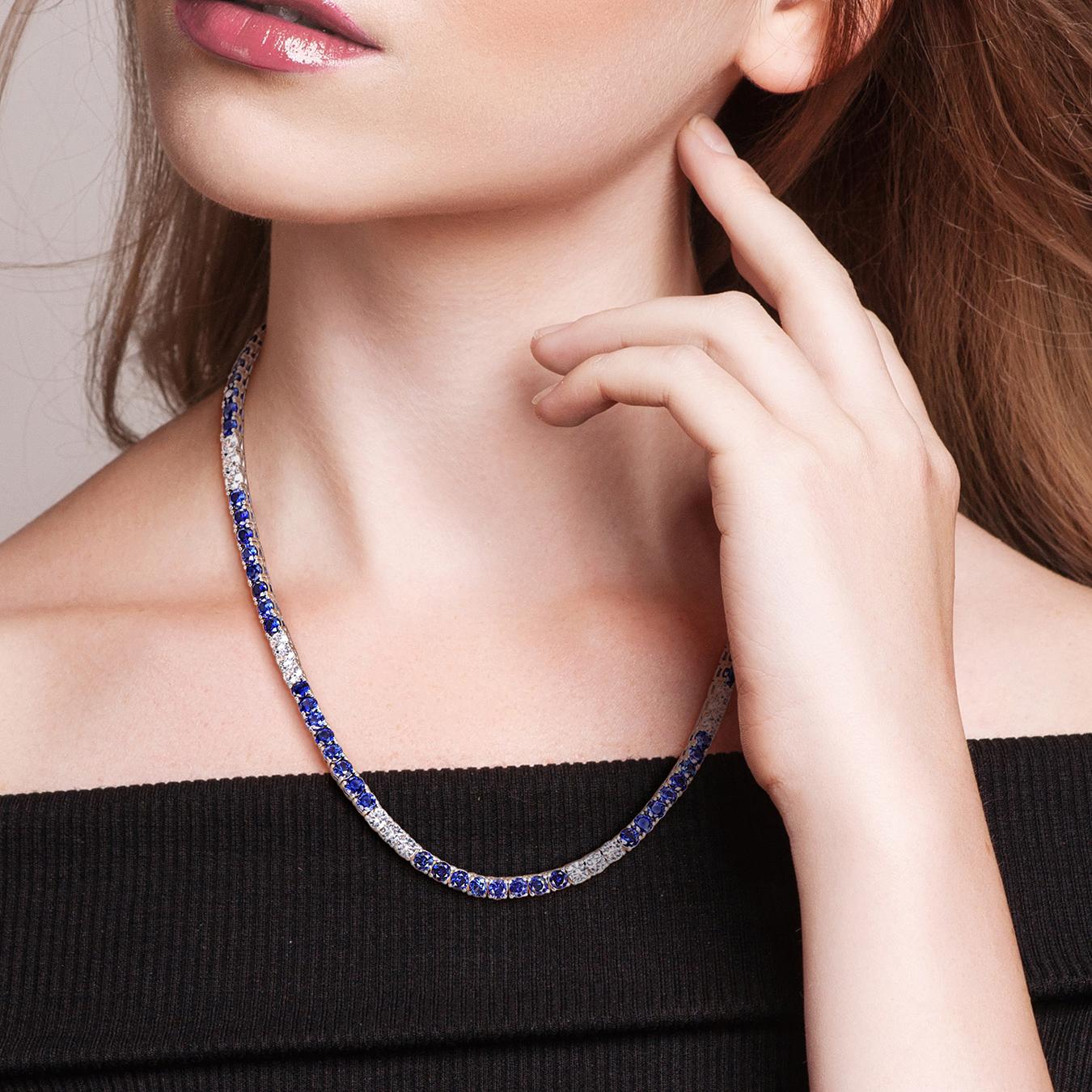 Julianna B Sterling Silver Created Blue & Created White Sapphire Necklace 17"