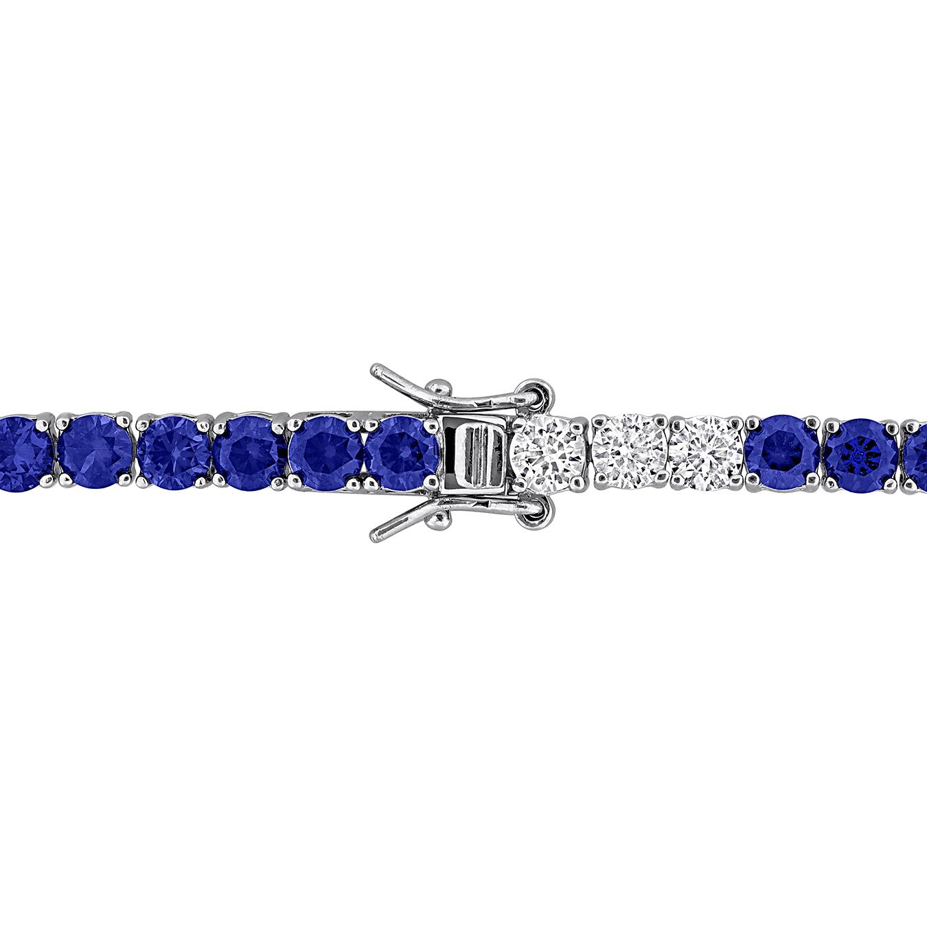 Julianna B Sterling Silver Created Blue & Created White Sapphire Bracelet 7.5"