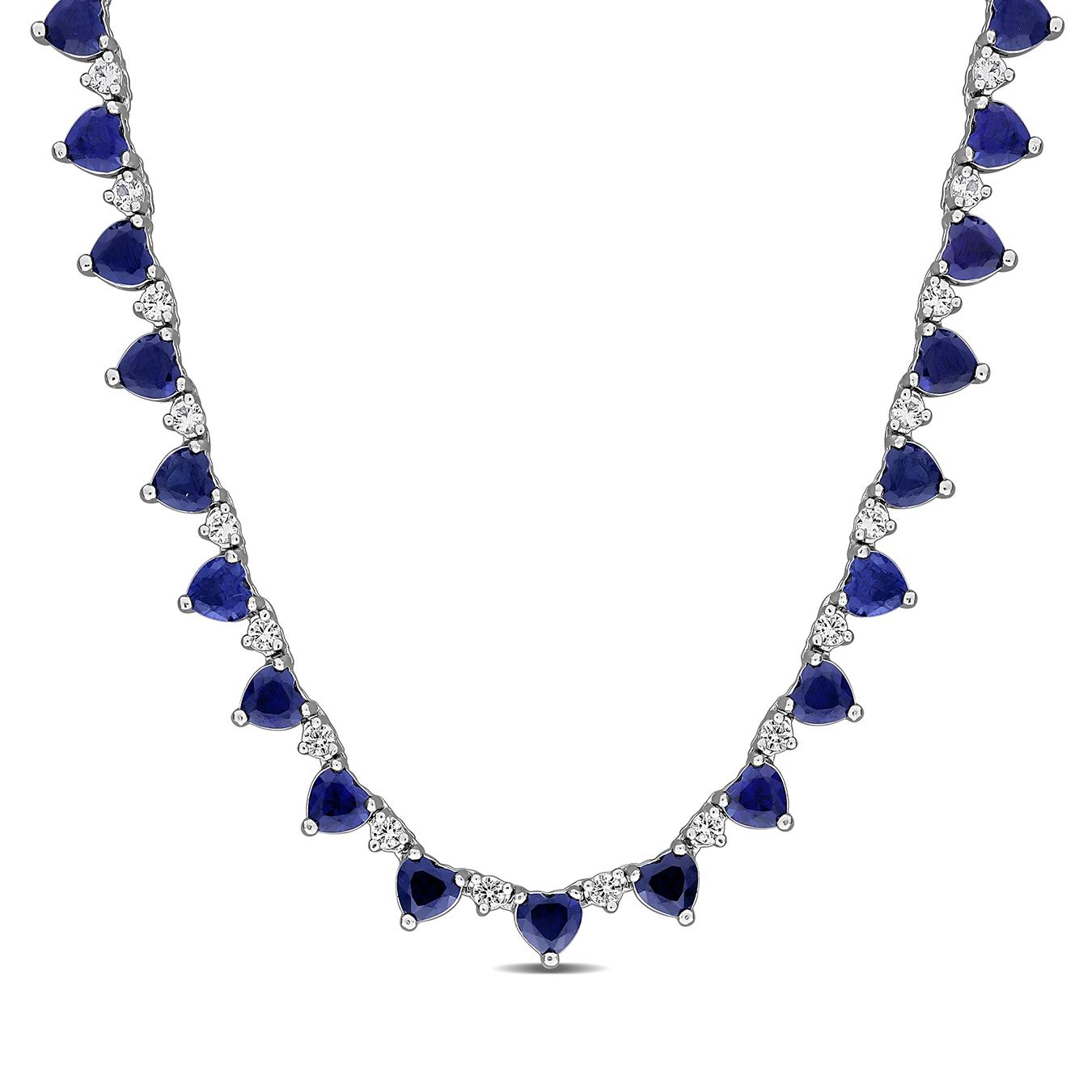 Julianna B Sterling Silver Created Blue & Created White Sapphire Necklace 16"