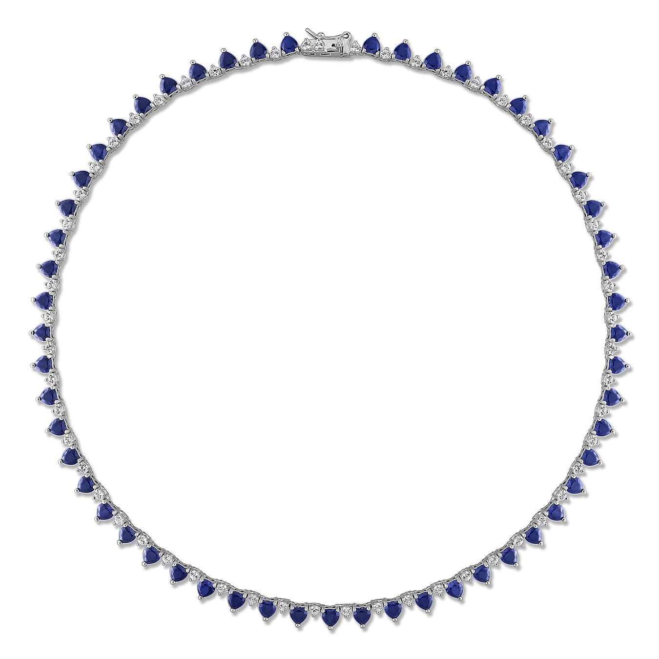 Julianna B Sterling Silver Created Blue & Created White Sapphire Necklace 16"