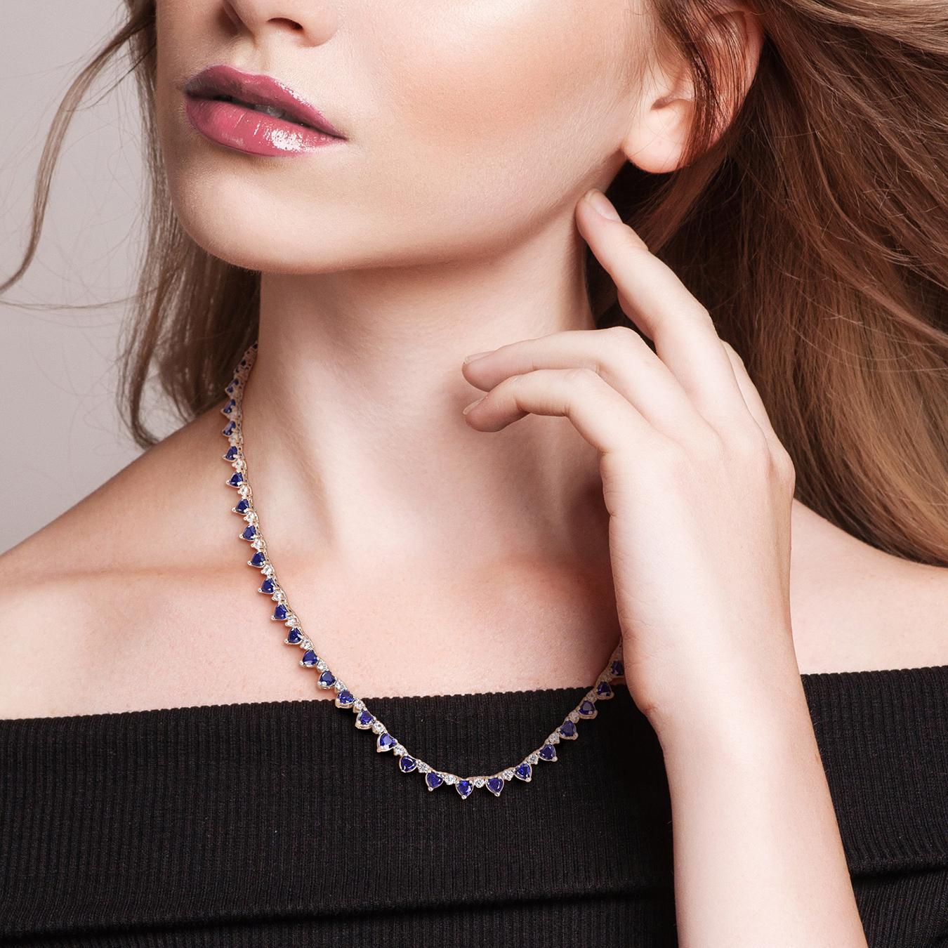 Julianna B Sterling Silver Created Blue & Created White Sapphire Necklace 16"