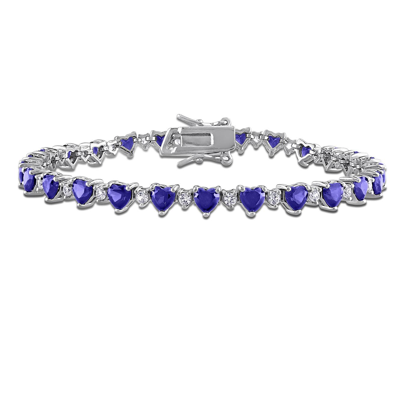 Julianna B Sterling Silver Created Blue & Created White Sapphire Bracelet 7"