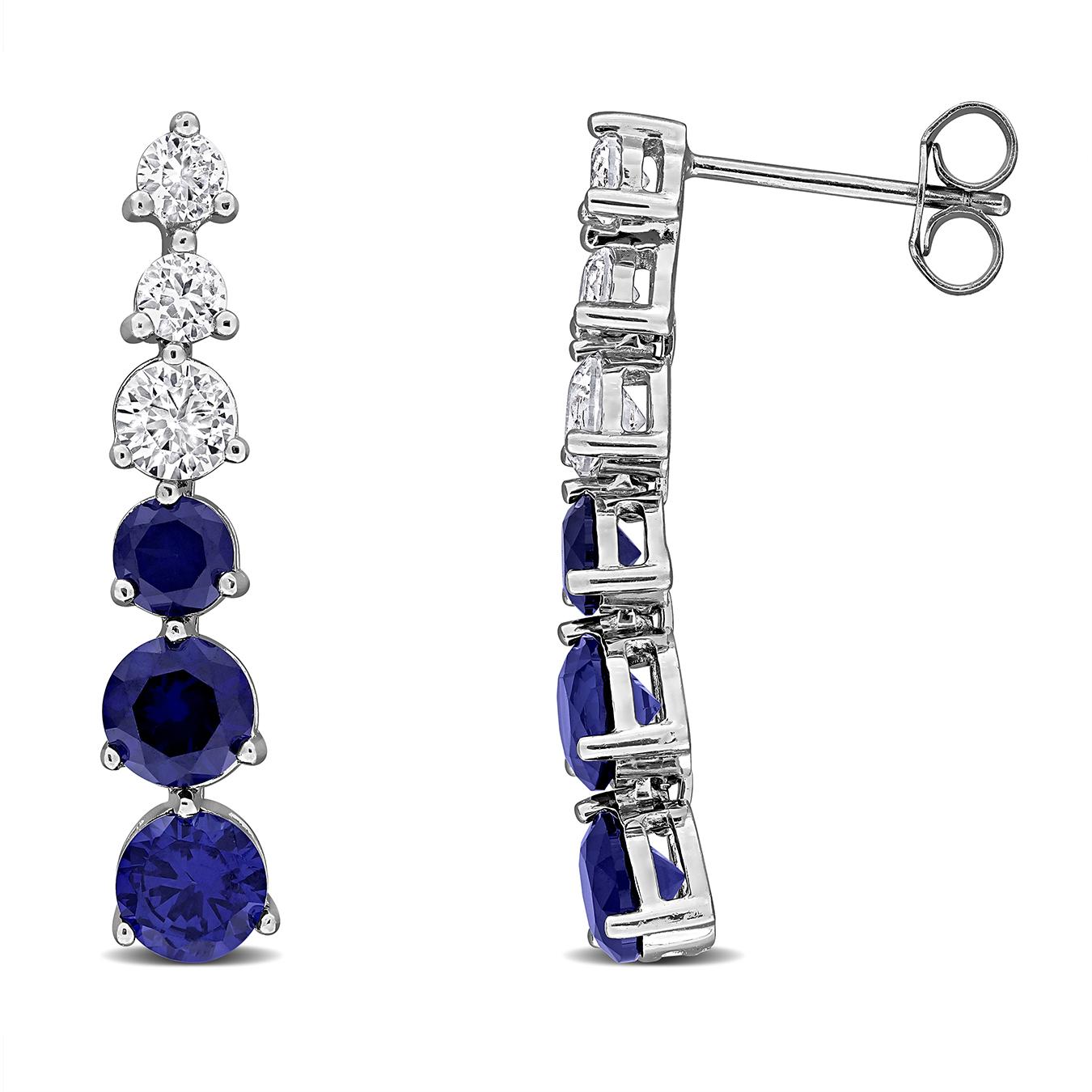 Julianna B Sterling Silver Created Blue & Created White Sapphire Earrings