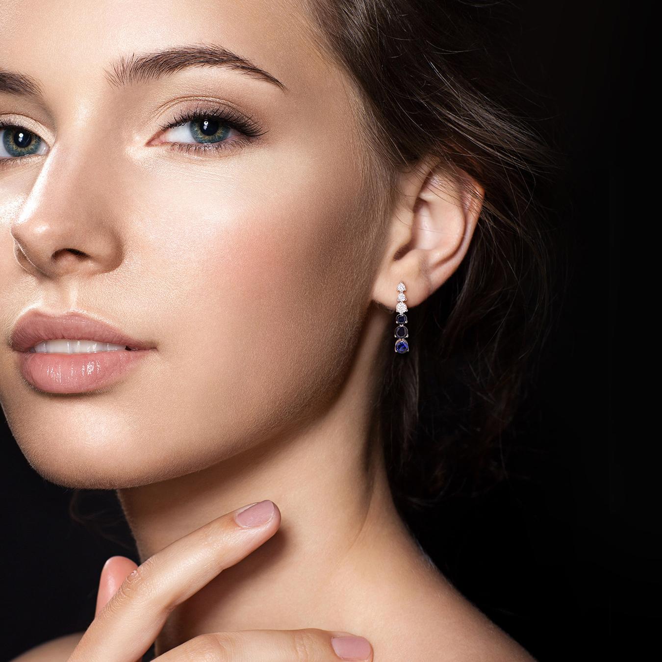 Julianna B Sterling Silver Created Blue & Created White Sapphire Earrings