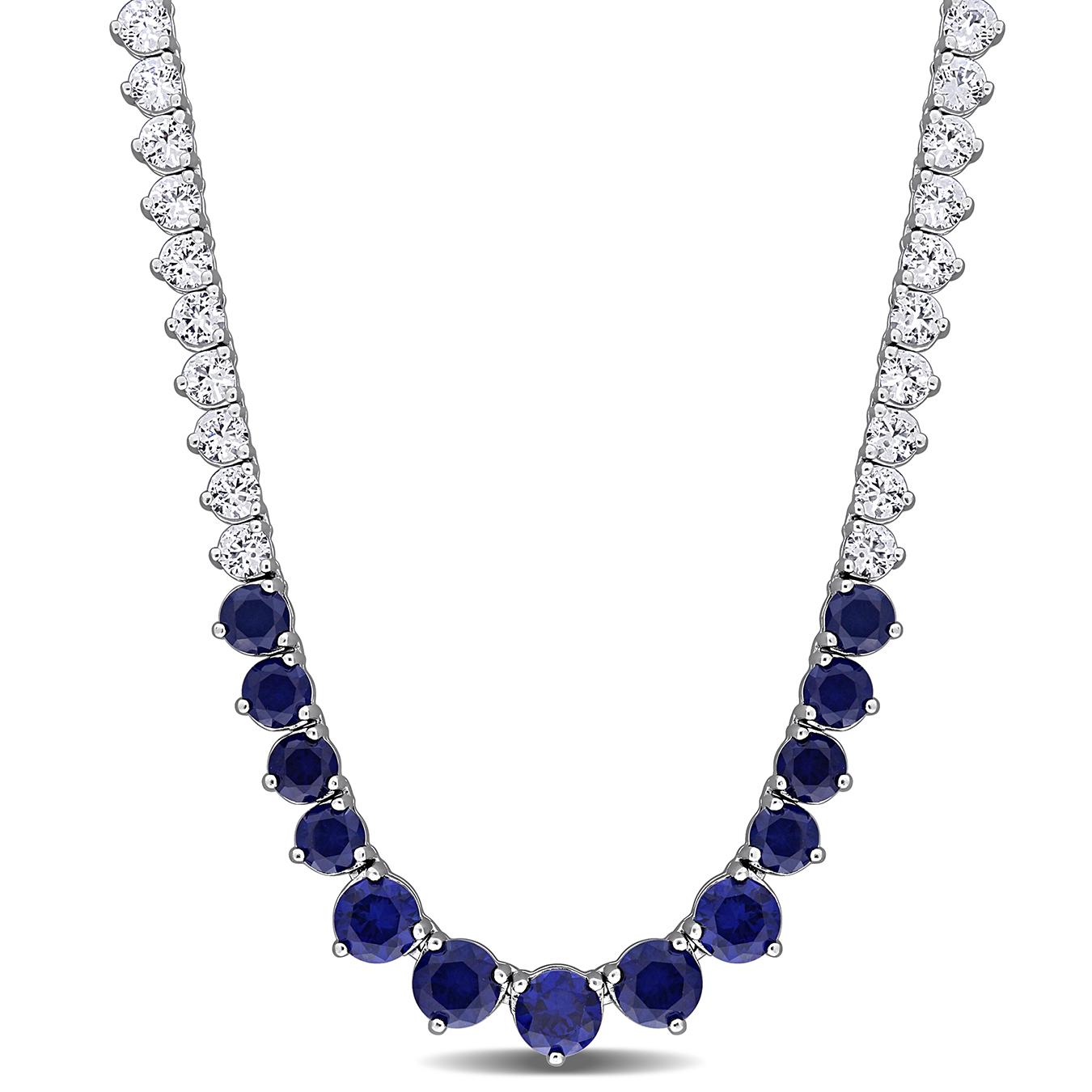 Julianna B Sterling Silver Created Blue & Created White Sapphire Necklace 18"