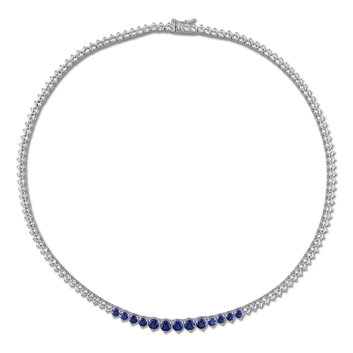 Julianna B Sterling Silver Created Blue & Created White Sapphire Necklace 18"