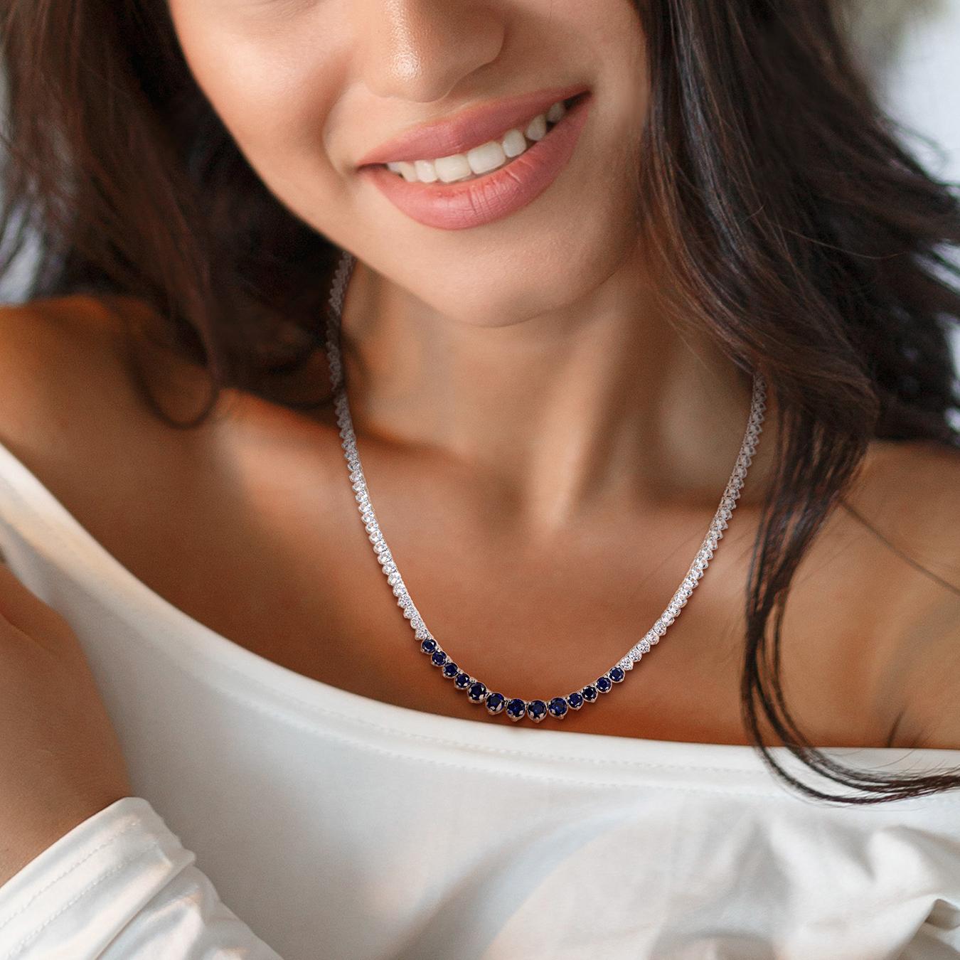 Julianna B Sterling Silver Created Blue & Created White Sapphire Necklace 18"