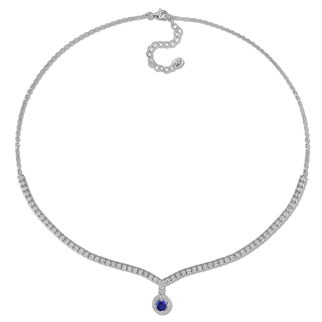 Julianna B Sterling Silver Created Blue & Created White Sapphire Necklace 16"+2"