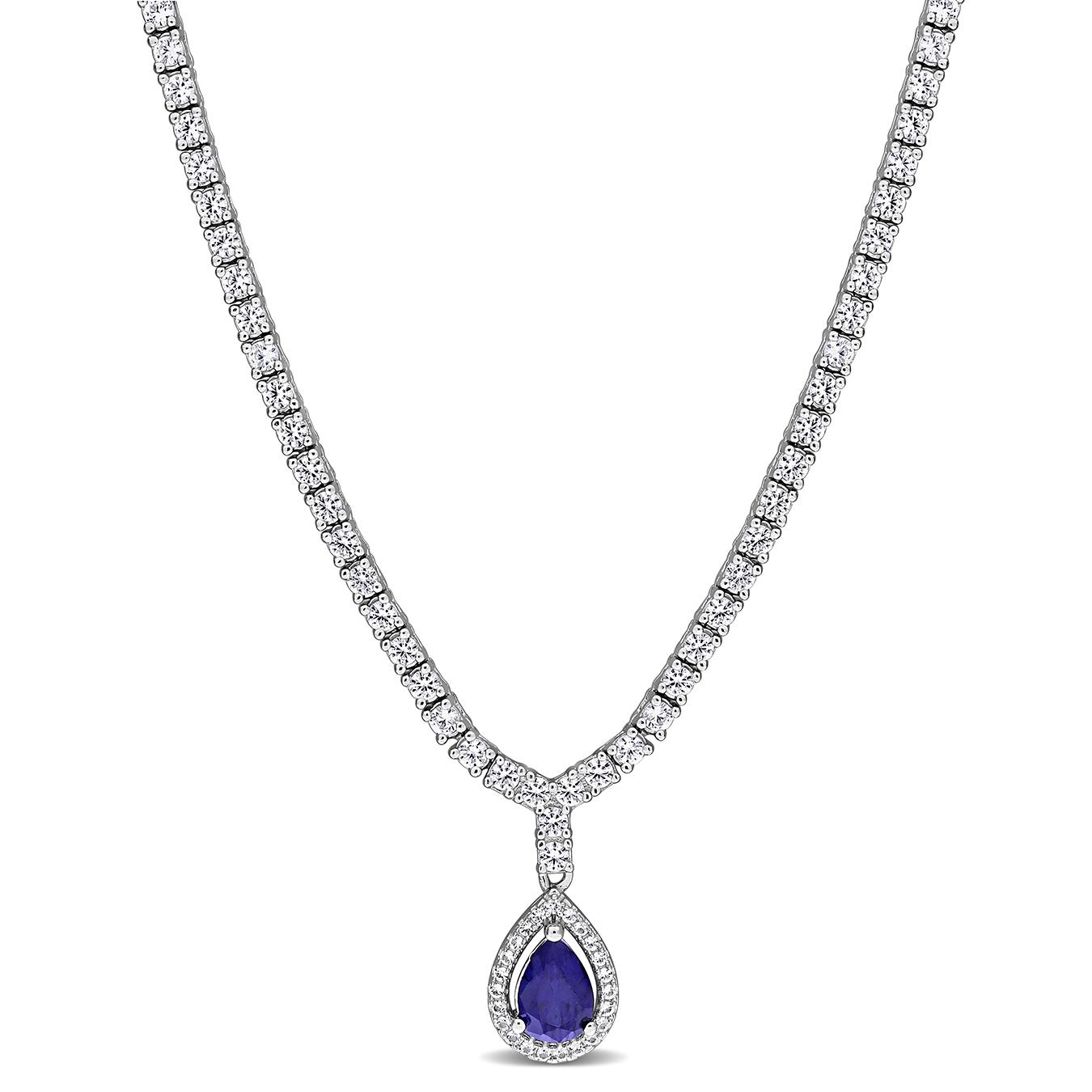 Julianna B Sterling Silver Created Blue & Created White Sapphire Necklace 16"+2"