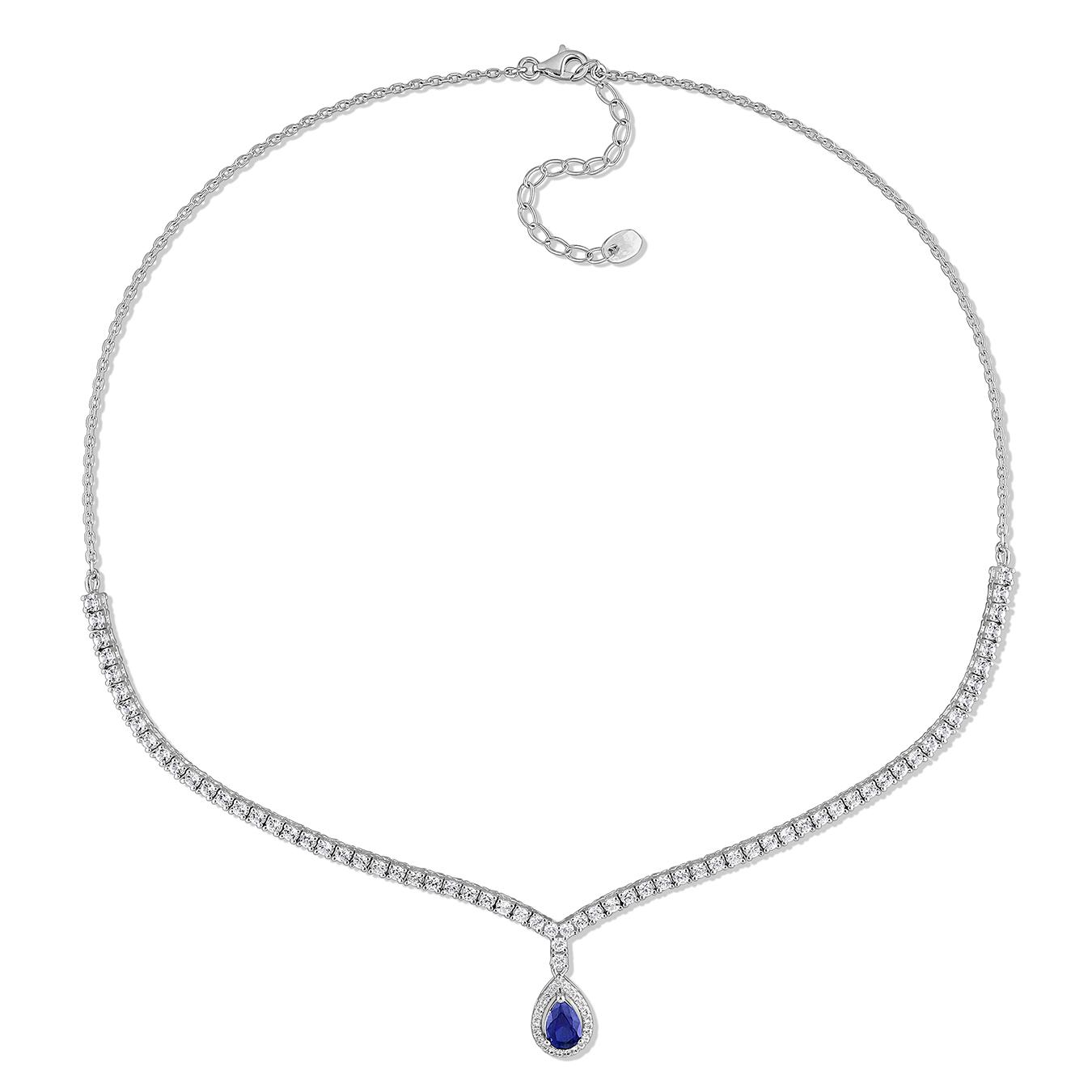 Julianna B Sterling Silver Created Blue & Created White Sapphire Necklace 16"+2"