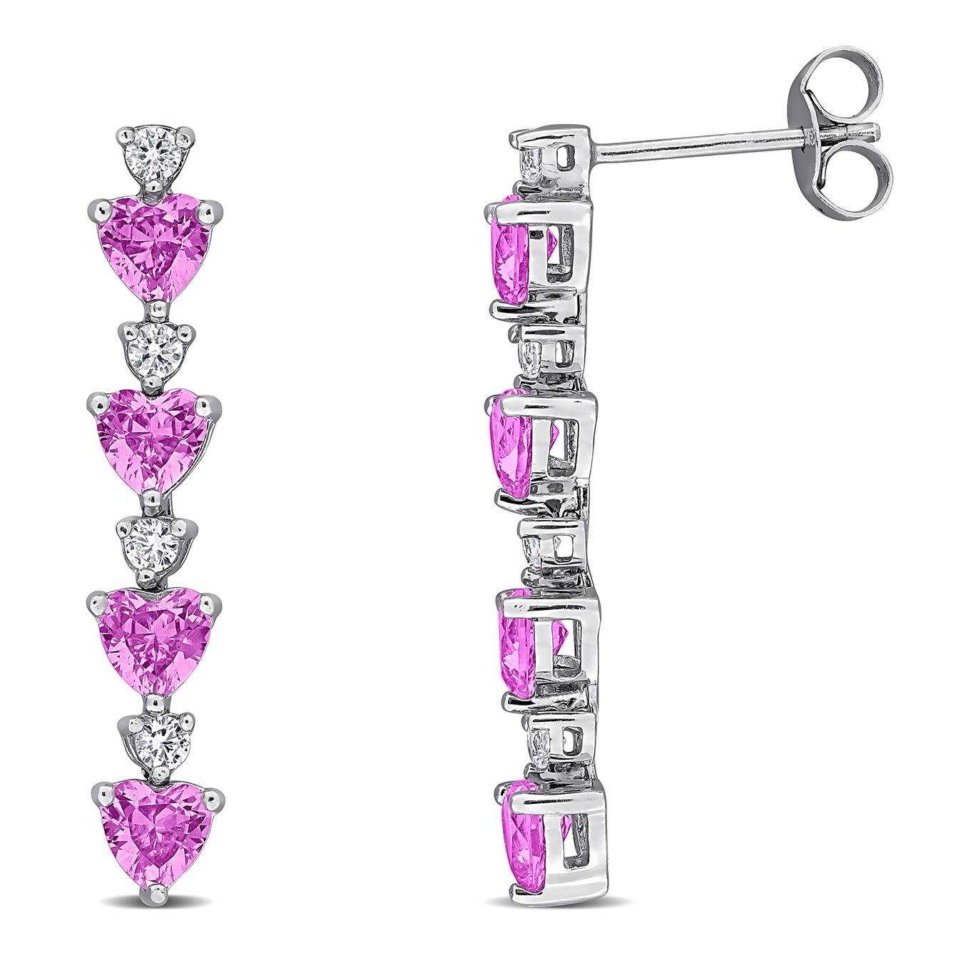 Julianna B Sterling Silver Created Pink & Created White Sapphire Earrings