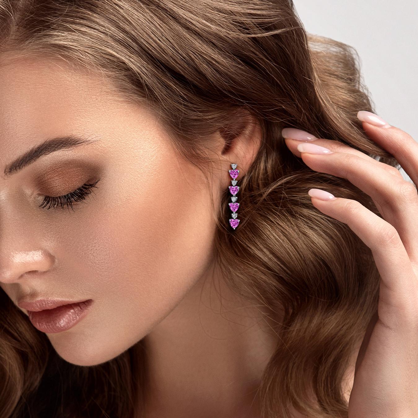 Julianna B Sterling Silver Created Pink & Created White Sapphire Earrings
