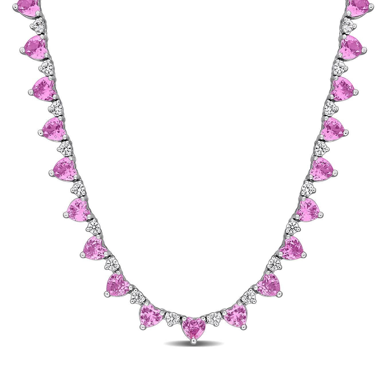Julianna B Sterling Silver Created Pink & Created White Sapphire Necklace 16"