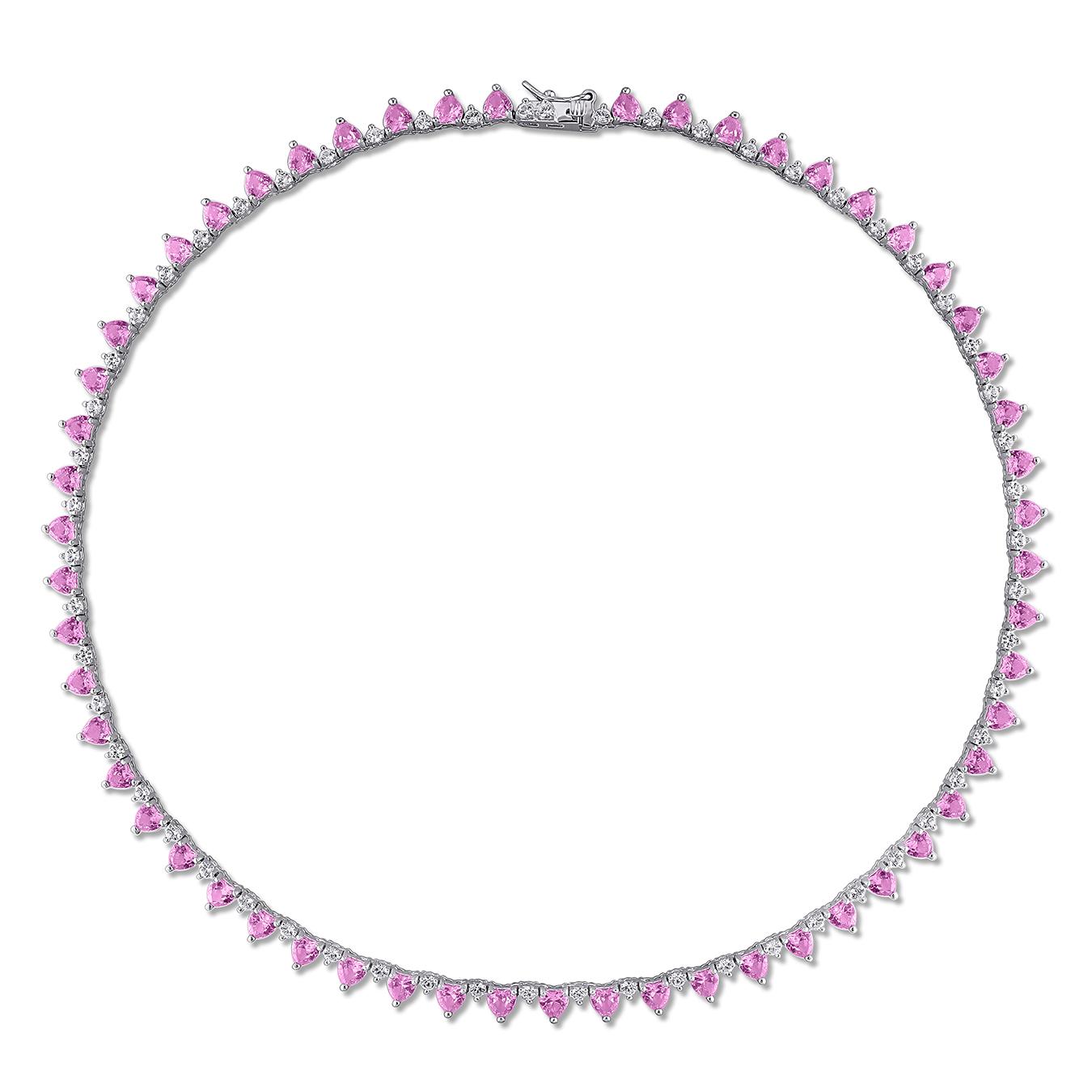 Julianna B Sterling Silver Created Pink & Created White Sapphire Necklace 16"