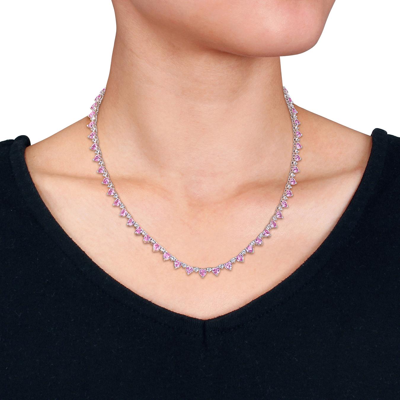 Julianna B Sterling Silver Created Pink & Created White Sapphire Necklace 16"