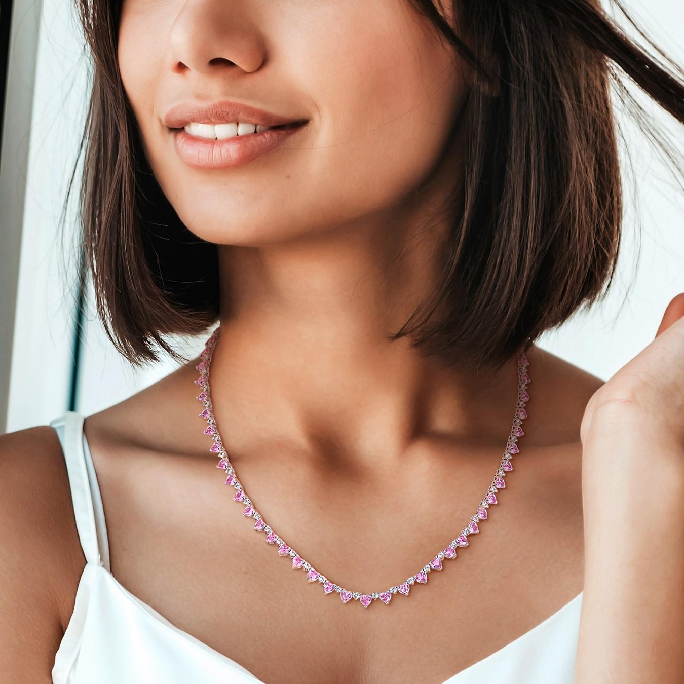 Julianna B Sterling Silver Created Pink & Created White Sapphire Necklace 16"