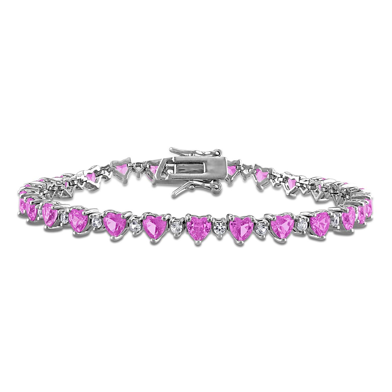 Julianna B Sterling Silver Created Pink & Created White Sapphire Bracelet 7"