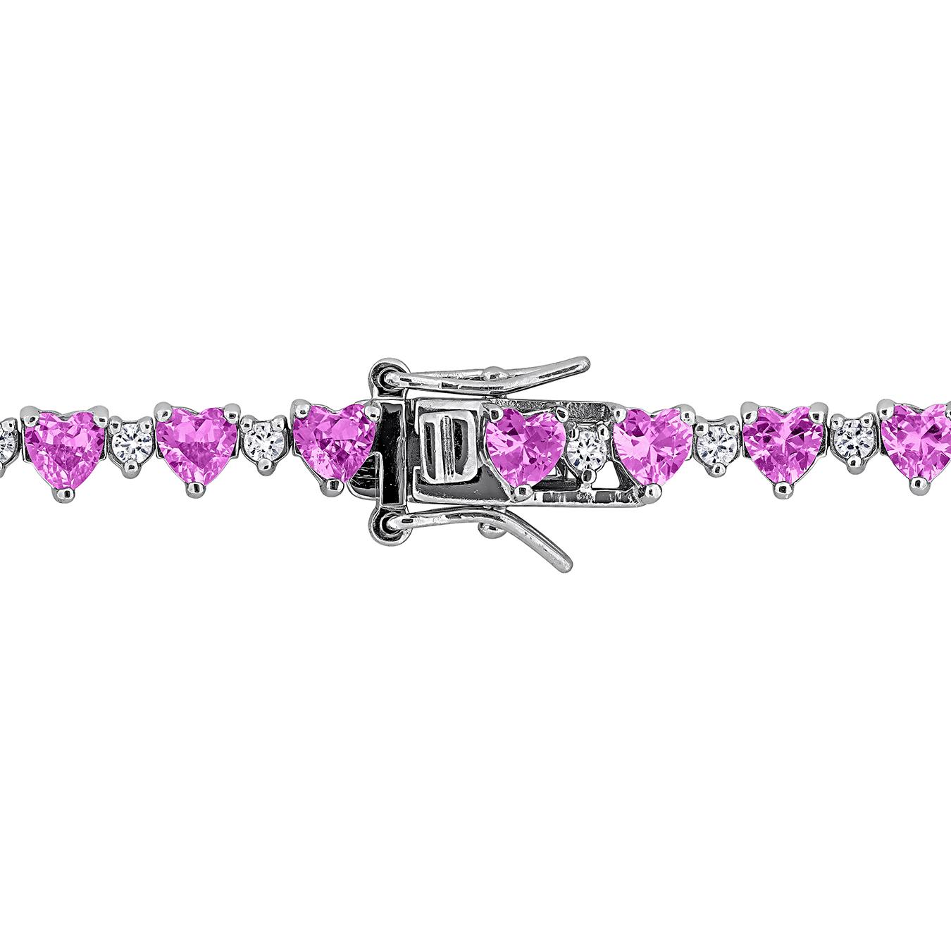 Julianna B Sterling Silver Created Pink & Created White Sapphire Bracelet 7"