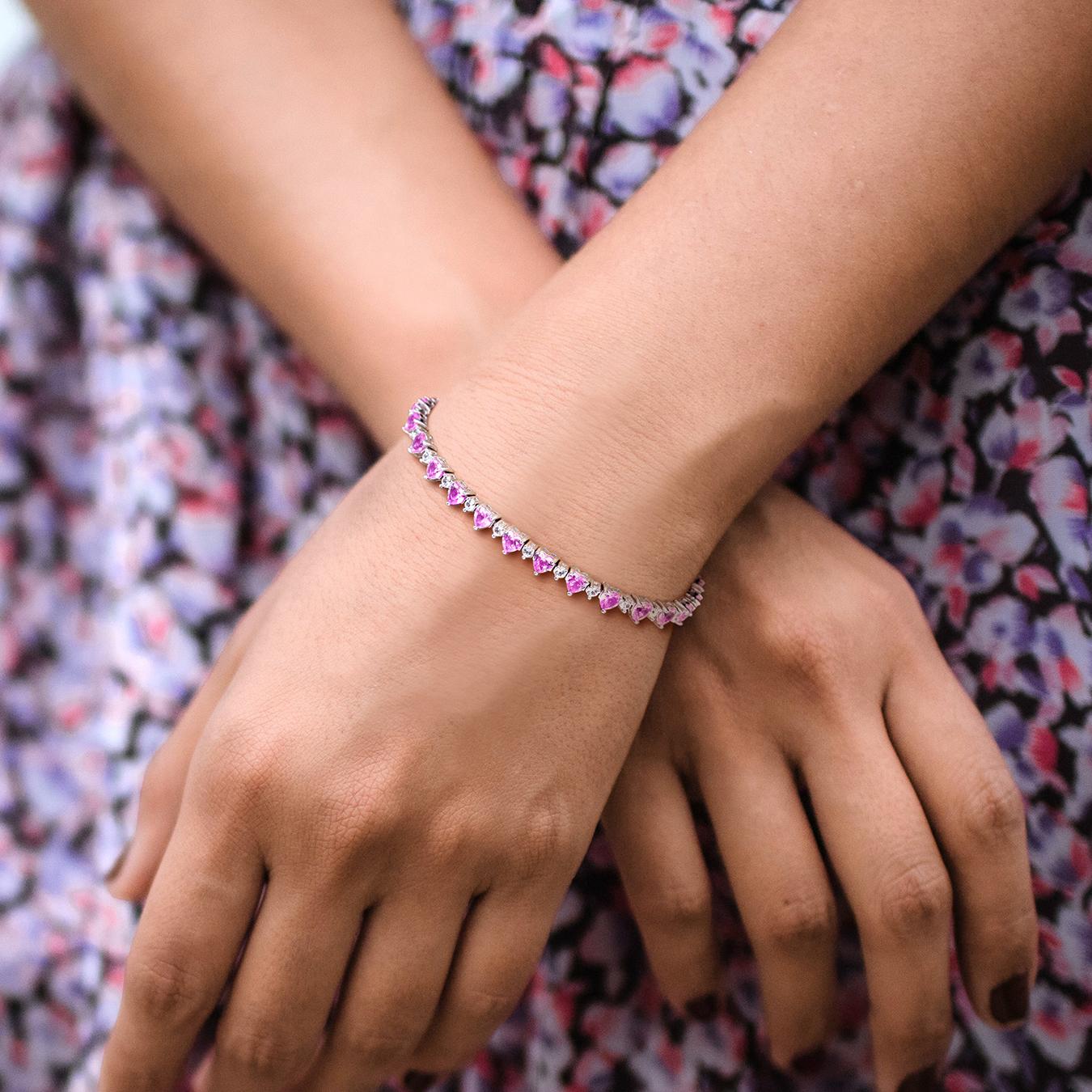 Julianna B Sterling Silver Created Pink & Created White Sapphire Bracelet 7"