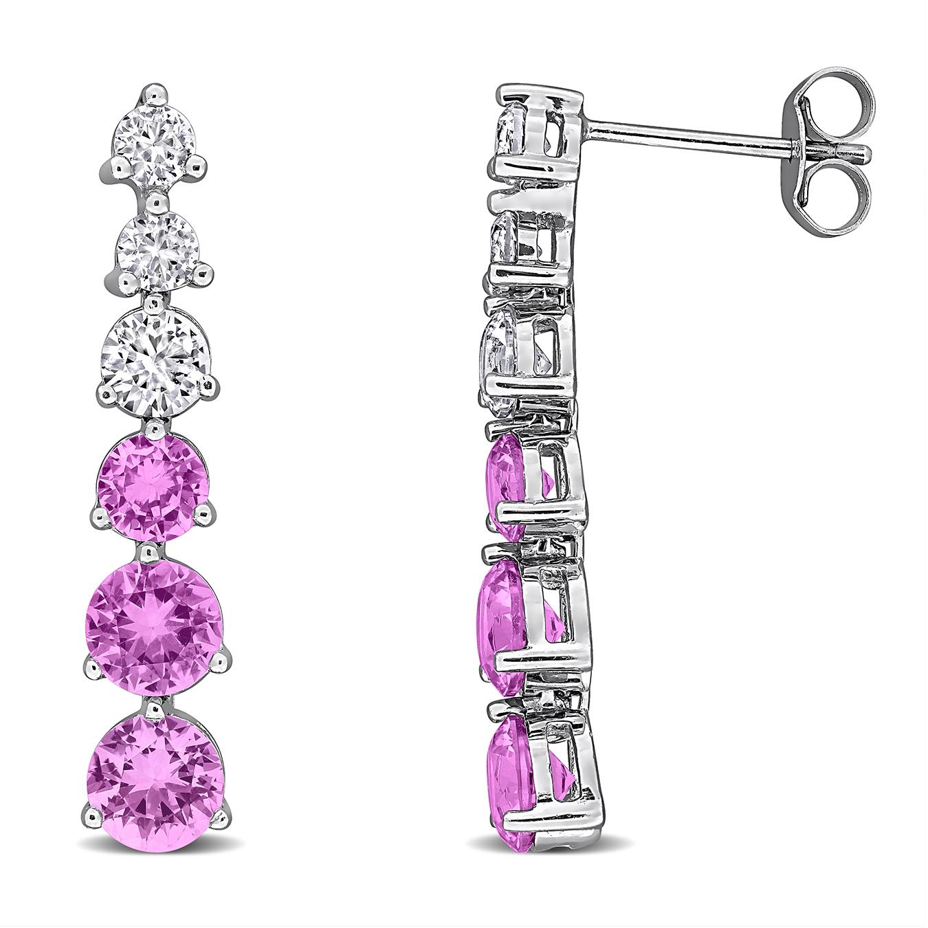 Julianna B Sterling Silver Created Pink & Created White Sapphire Earrings