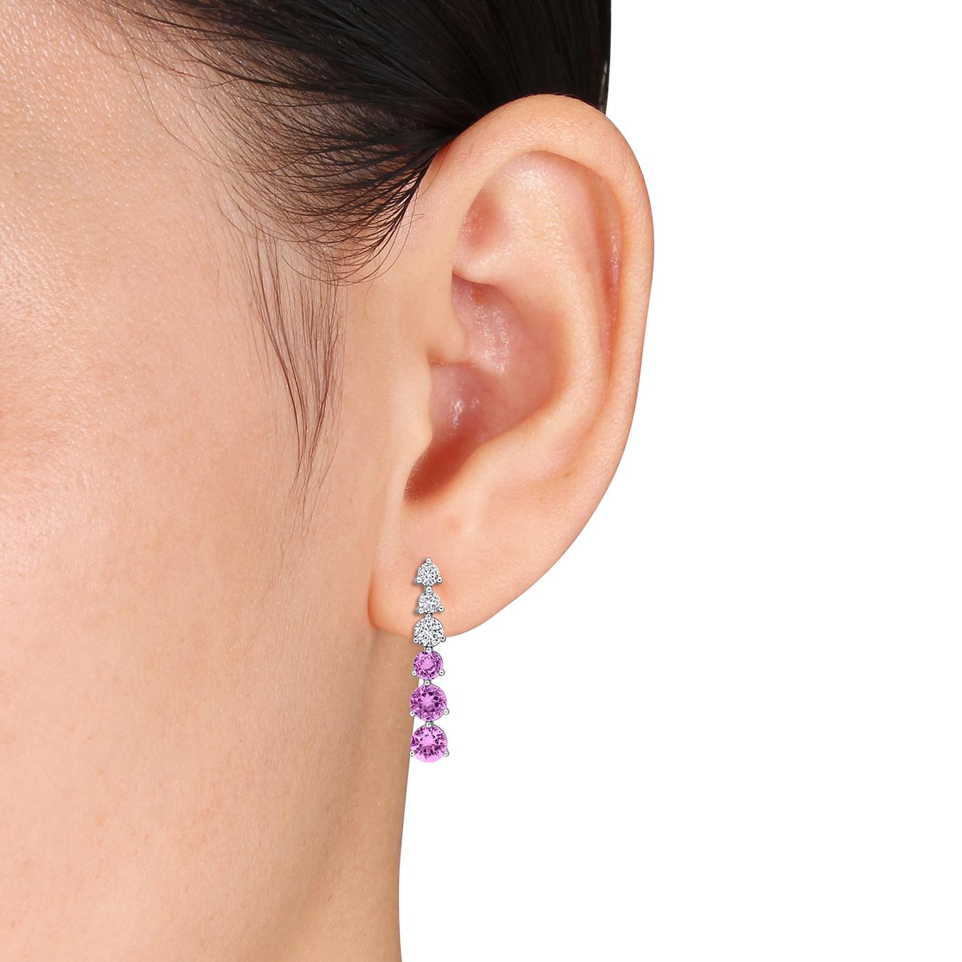 Julianna B Sterling Silver Created Pink & Created White Sapphire Earrings