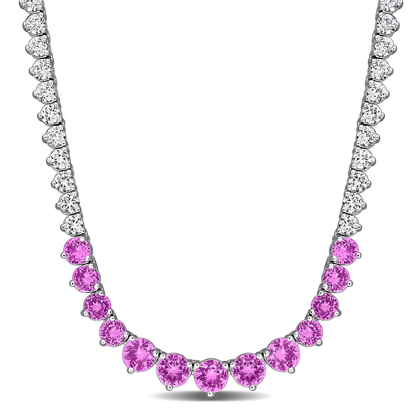 Julianna B Sterling Silver Created Pink & Created White Sapphire Necklace 18"