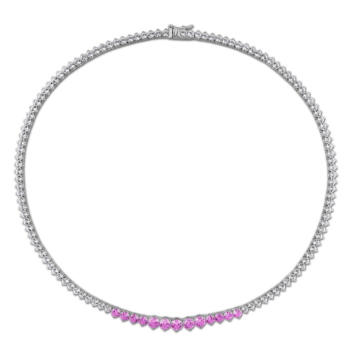 Julianna B Sterling Silver Created Pink & Created White Sapphire Necklace 18"