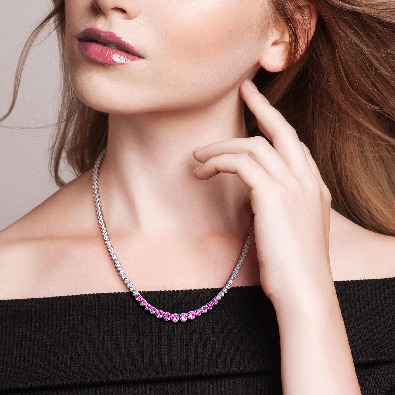 Julianna B Sterling Silver Created Pink & Created White Sapphire Necklace 18"