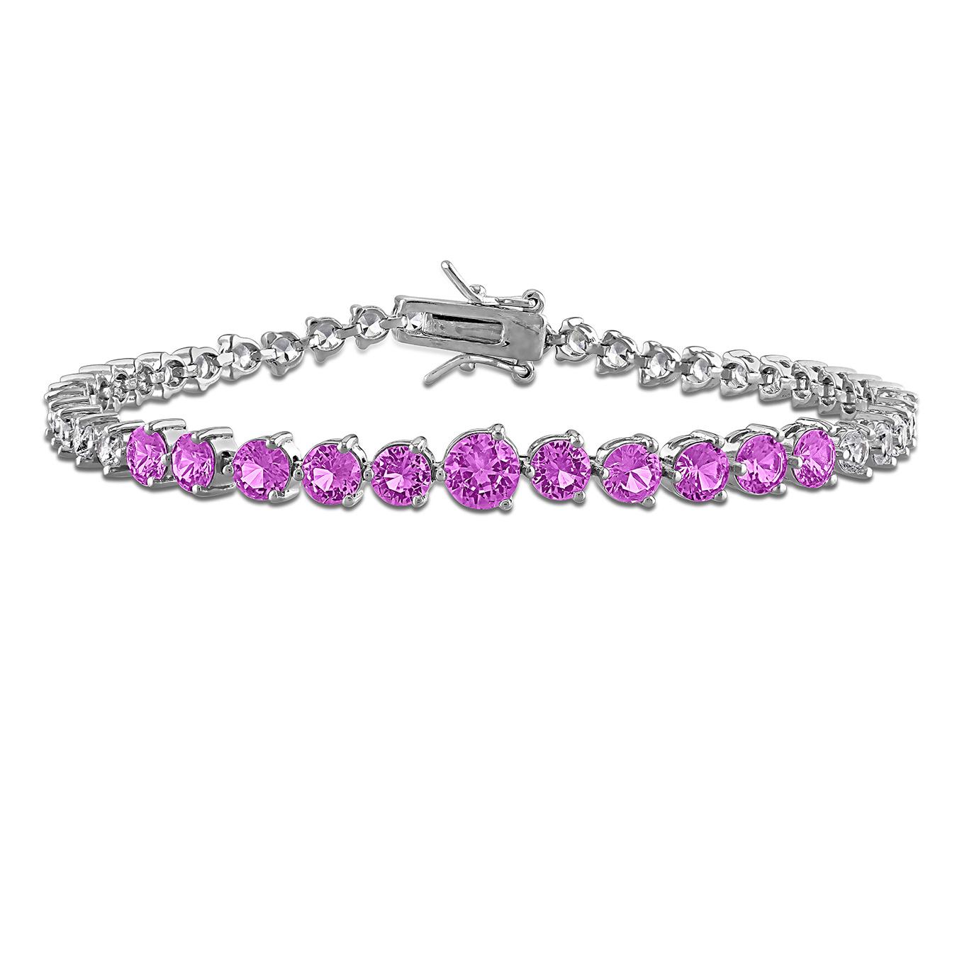 Julianna B Sterling Silver Created Pink & Created White Sapphire Bracelet 7.25"