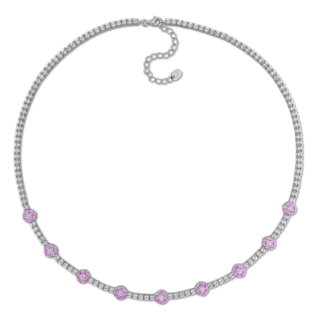 Julianna B Sterling Silver Created Pink & Created White Sapphire Necklace 16"+2"