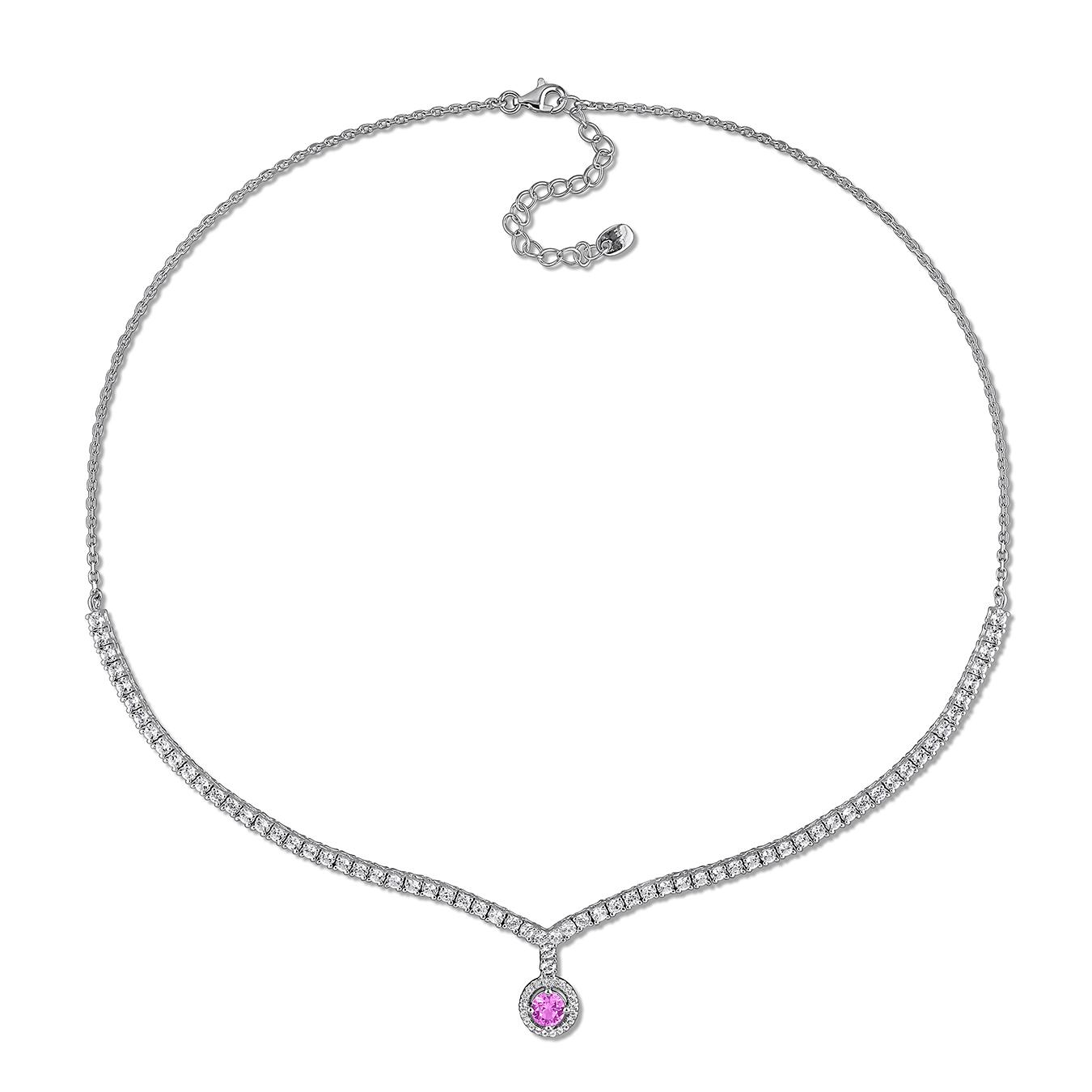 Julianna B Sterling Silver Created Pink & Created White Sapphire Necklace 16"+2"