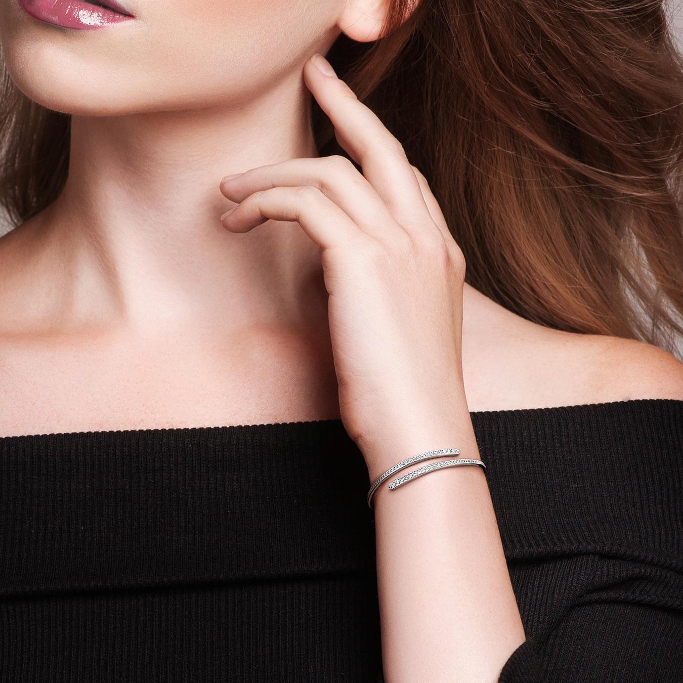 Julianna B Sterling Silver Created White Sapphire Bangle