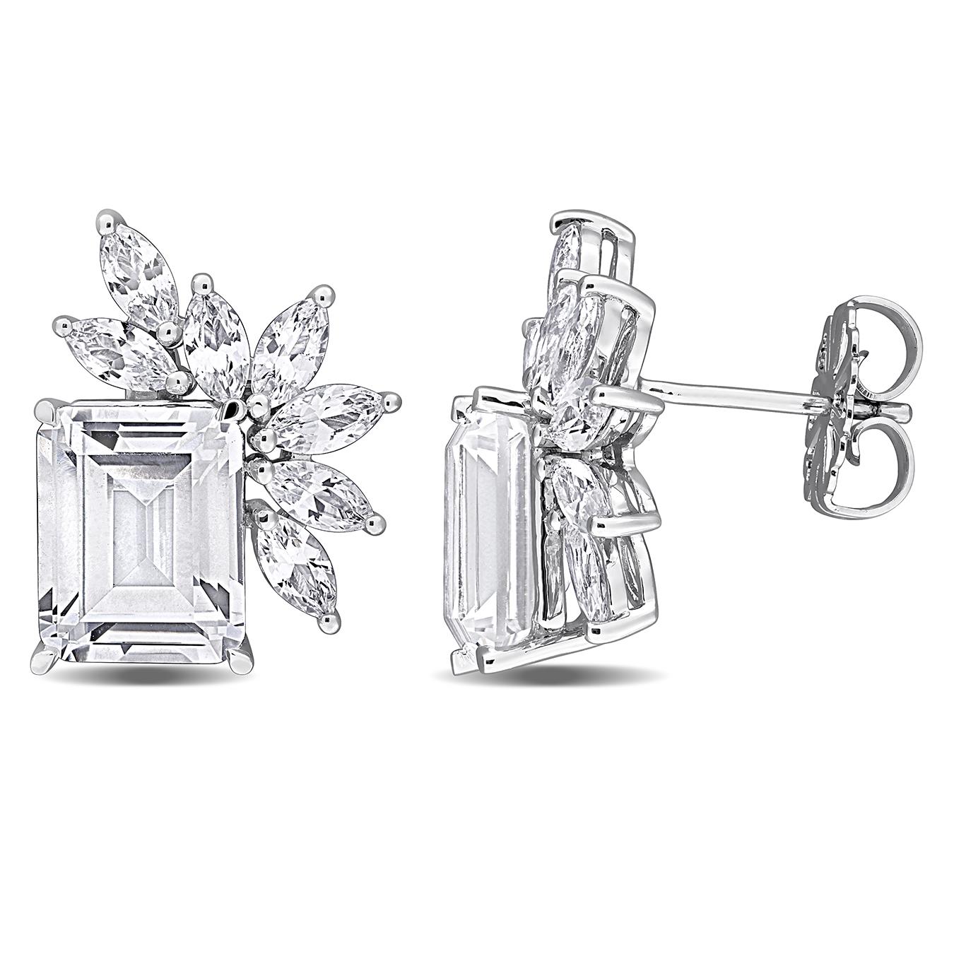 Julianna B Sterling Silver Created White Sapphire Cluster Earrings