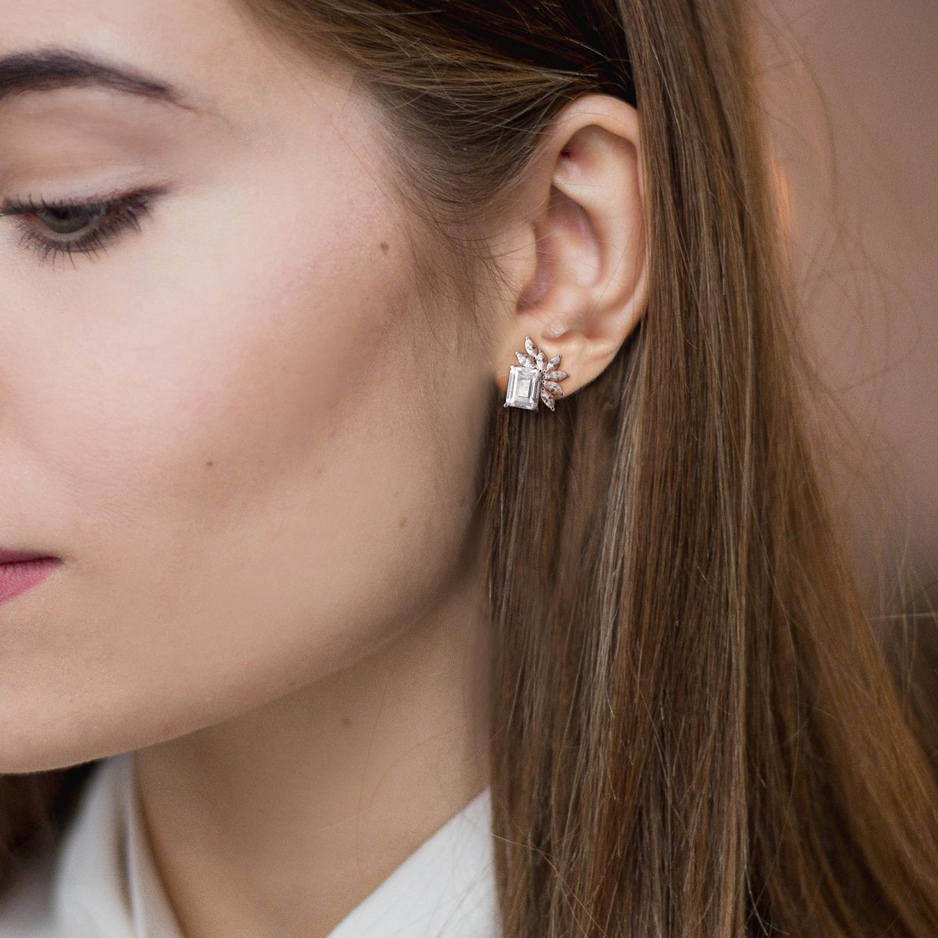 Julianna B Sterling Silver Created White Sapphire Cluster Earrings
