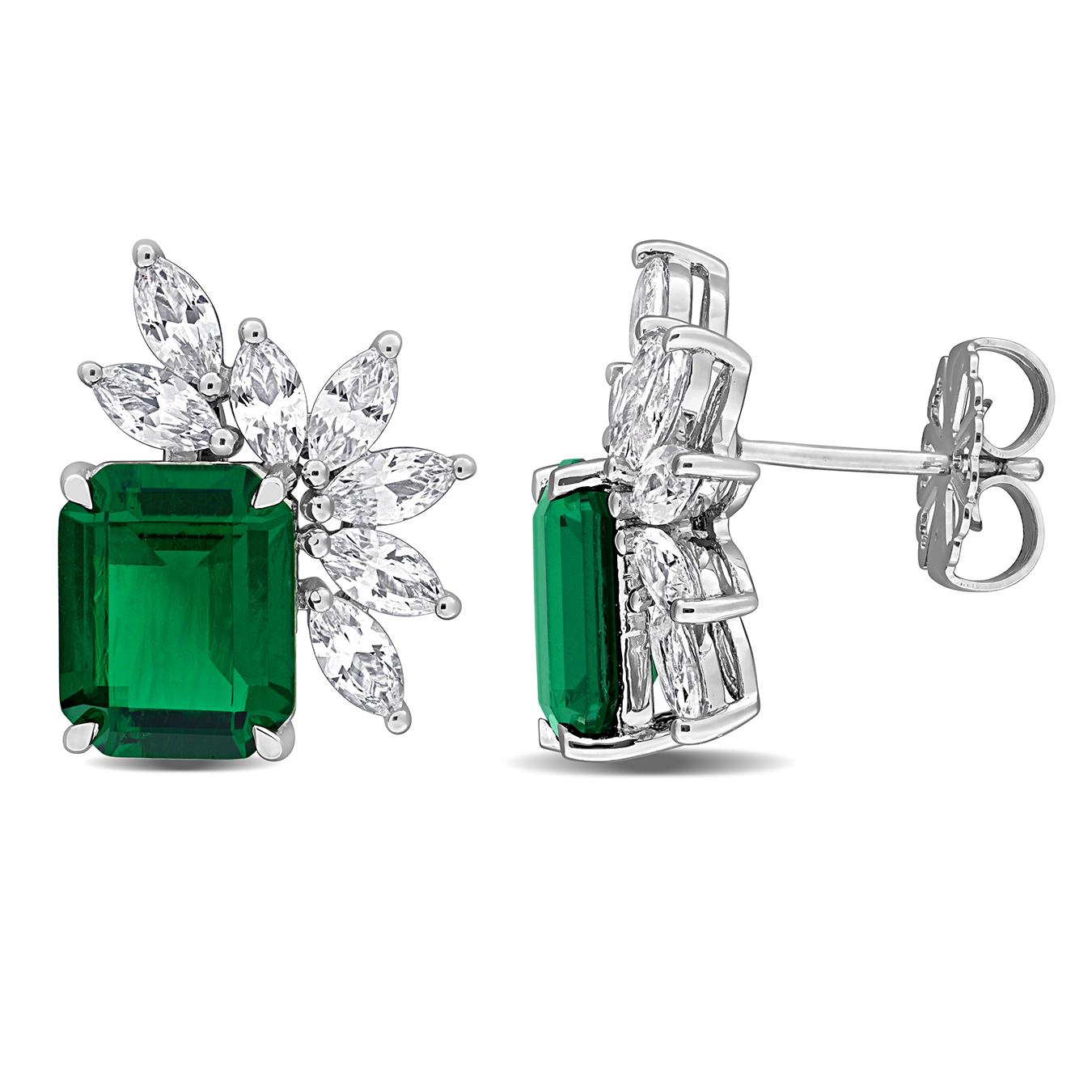 Julianna B Sterling Silver Created Emerald & Created White Sapphire Earrings