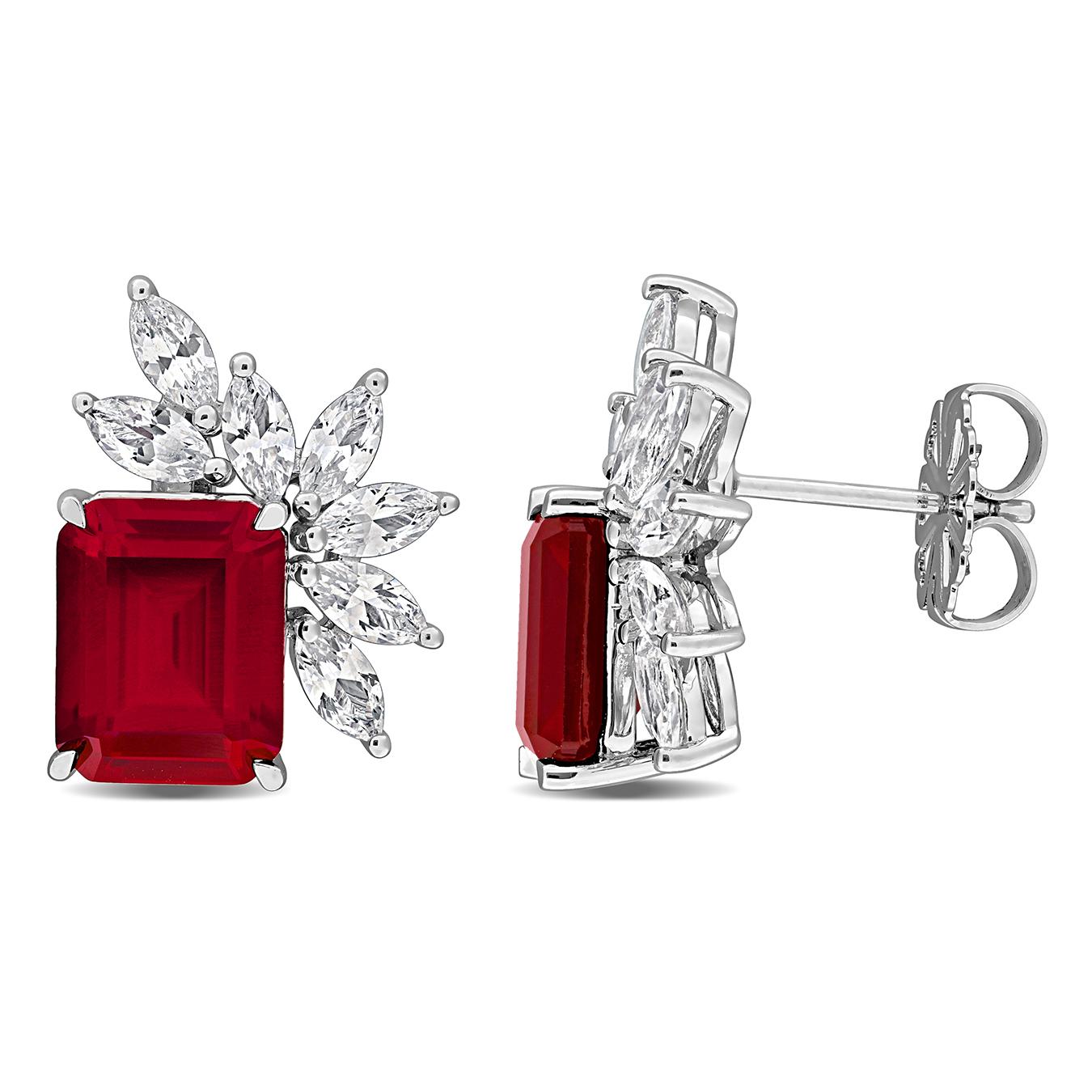 Julianna B Sterling Silver Created Ruby & Created White Sapphire Earrings