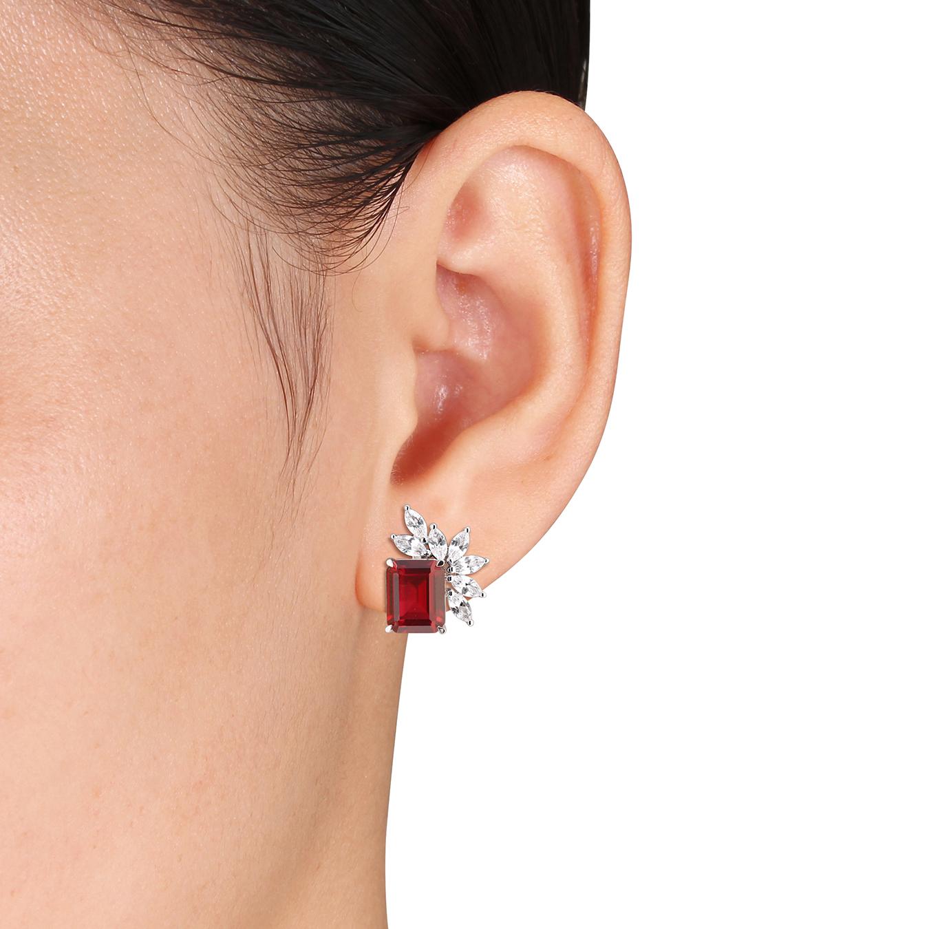 Julianna B Sterling Silver Created Ruby & Created White Sapphire Earrings