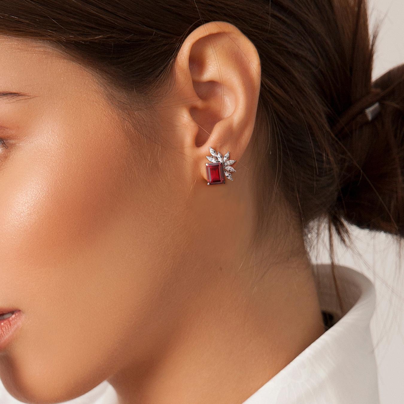 Julianna B Sterling Silver Created Ruby & Created White Sapphire Earrings