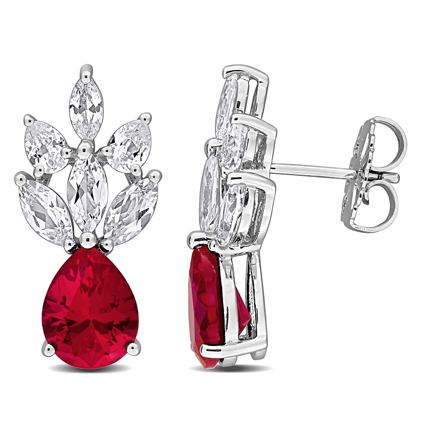 Julianna B Sterling Silver Created Ruby & Created White Sapphire Earrings