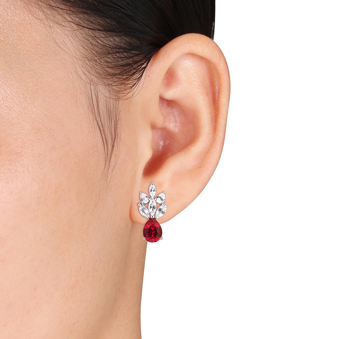 Julianna B Sterling Silver Created Ruby & Created White Sapphire Earrings