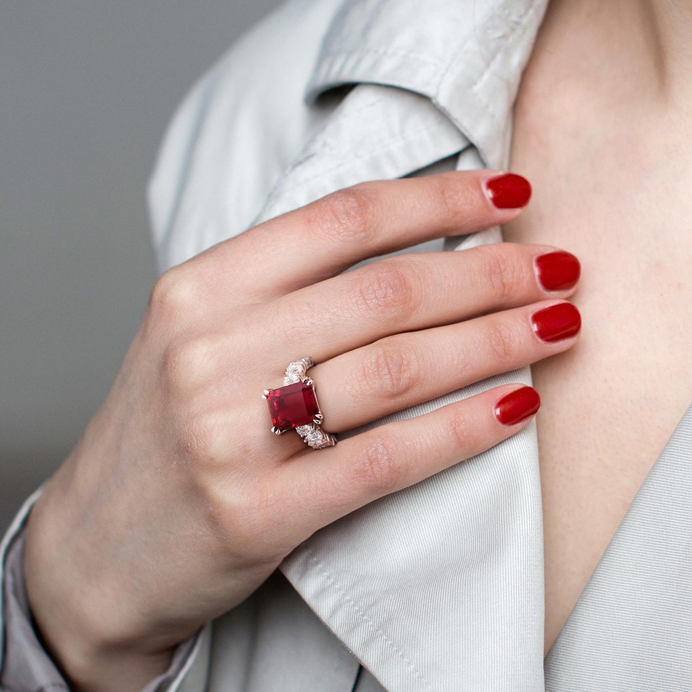 Julianna B Sterling Silver Created Ruby & Created White Sapphire Cocktail Ring